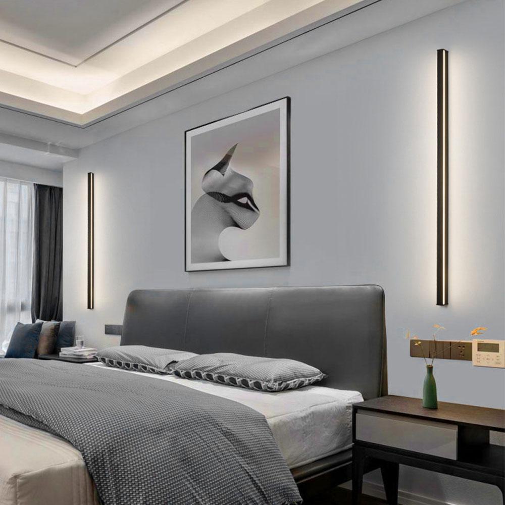 Long LED Linear Wall Lights – Dimmable RGB Modern Black Minimalist Lighting for Home, Hallway & Living Room Decor