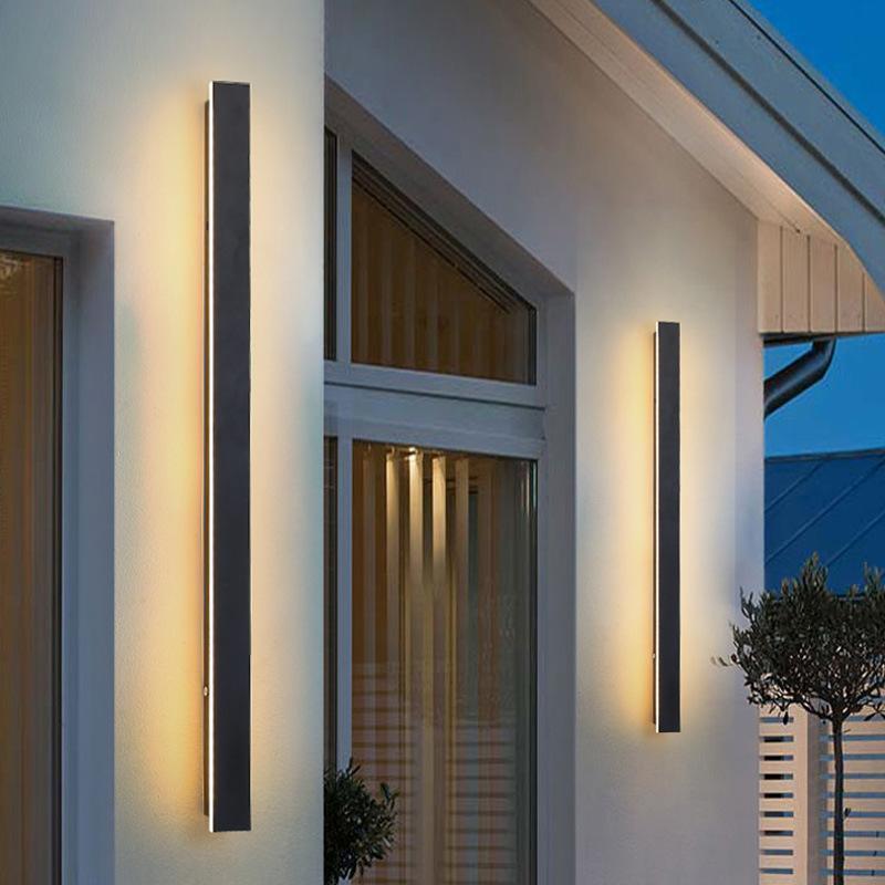 Black Long LED Linear Wall Lights – Modern Outdoor LED Lighting for Front Porch & Facade