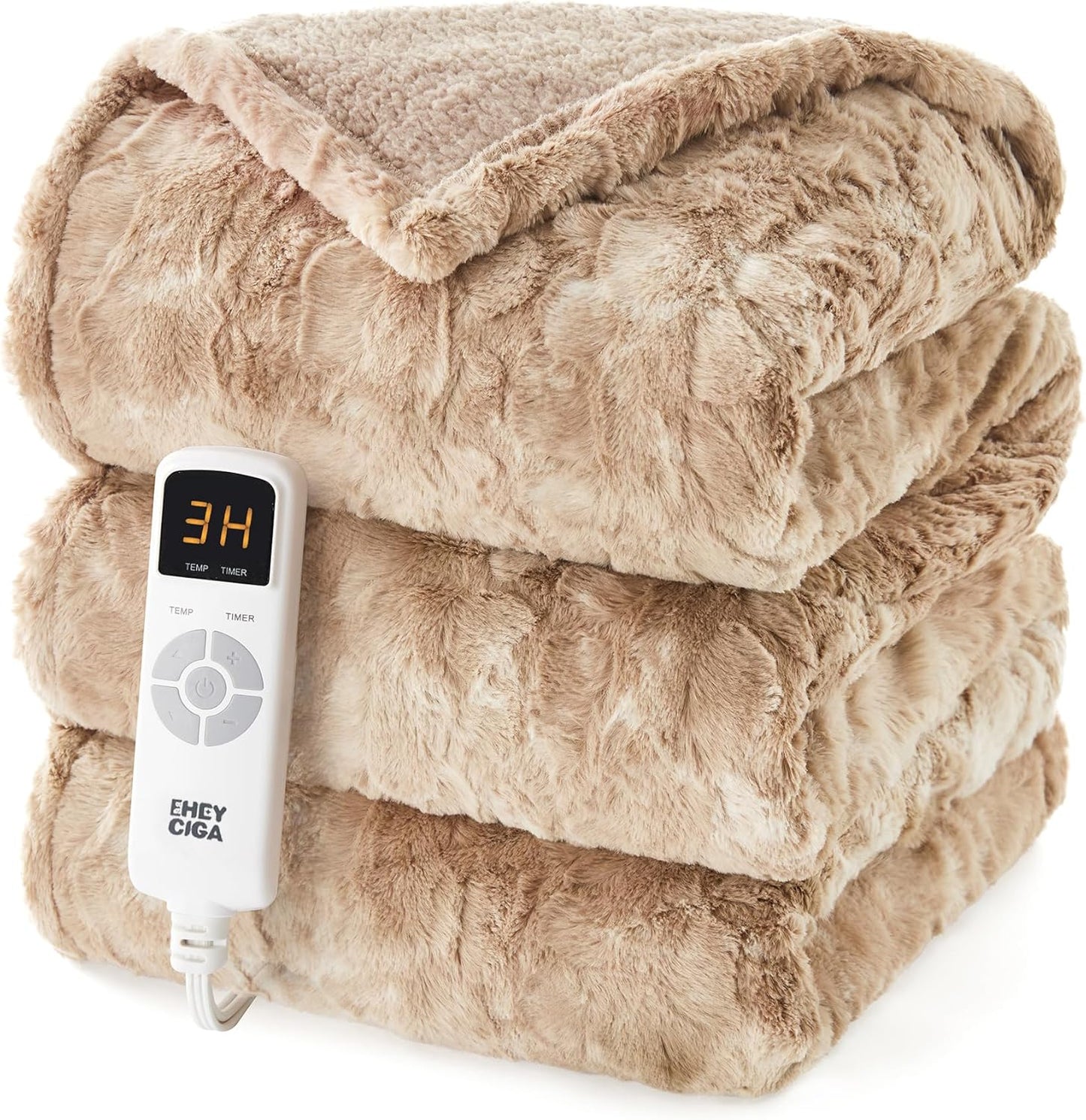Electric Heated Blanket Throw Faux Fur, 10 Hours Auto Shut Off 9 Heating Levels Faux Fur & Sherpa venvolt