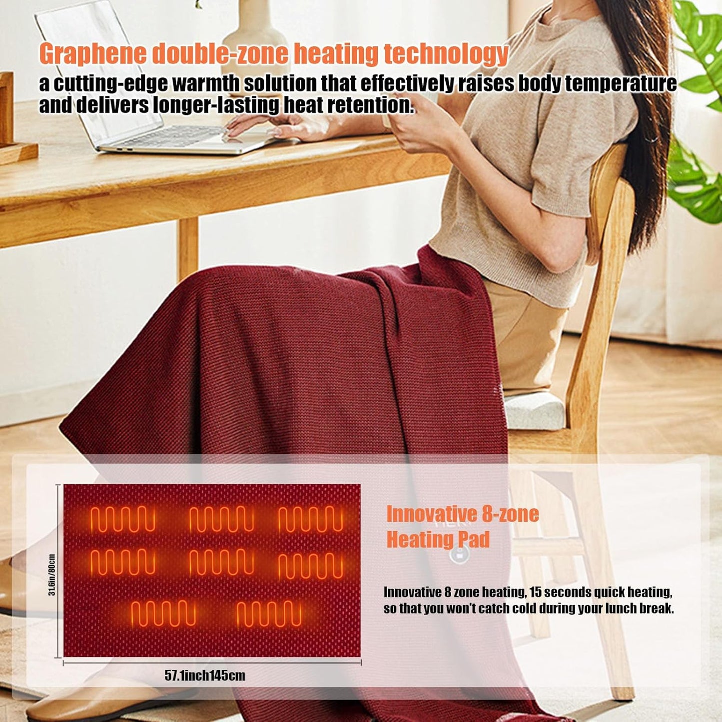 Portable Cordless Heated Shawl – Wearable Heated Electric Blanket for Women, USB Rechargeable with 3 Heat Settings venvolt