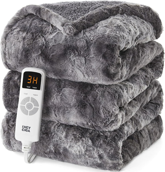 Electric Heated Blanket Throw Faux Fur, 10 Hours Auto Shut Off 9 Heating Levels Faux Fur & Sherpa venvolt