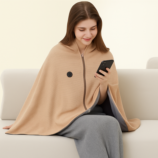 Portable Cordless Heated Shawl – Wearable Heated Electric Blanket for Women, USB Rechargeable with 3 Heat Settings venvolt