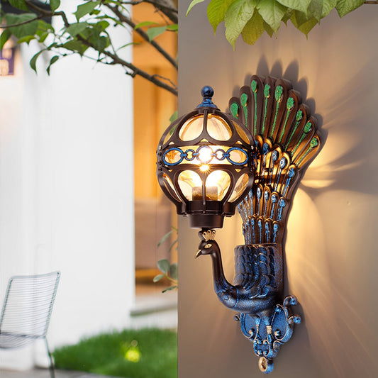 Waterproof Retro Peacock Wall Light – Vintage European Style Aluminum Outdoor Lighting for Garden, Patio & Villa Exterior