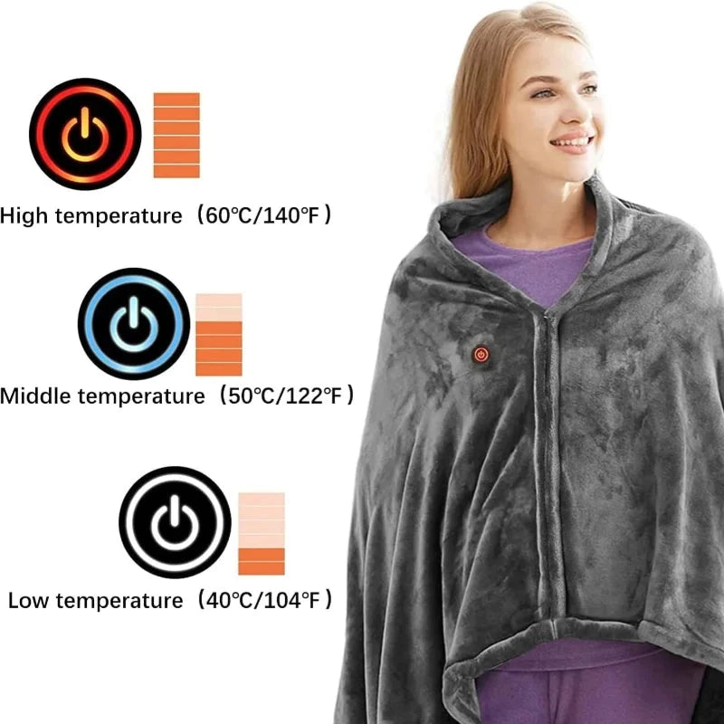 Heated Blanket, Battery Operated PortableElectric Heated Shawl 3 Heated Level Throw Blanket 5v USB Charging - 8 Heated Areas Fast Heating venvolt