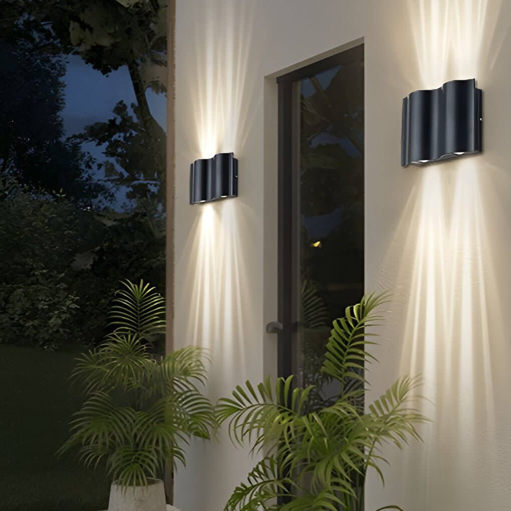 Arc Waterproof LED Wall Sconces – Modern Wave Up & Down Outdoor Wall Lights for Porch, Garden, and Building Facade Lighting