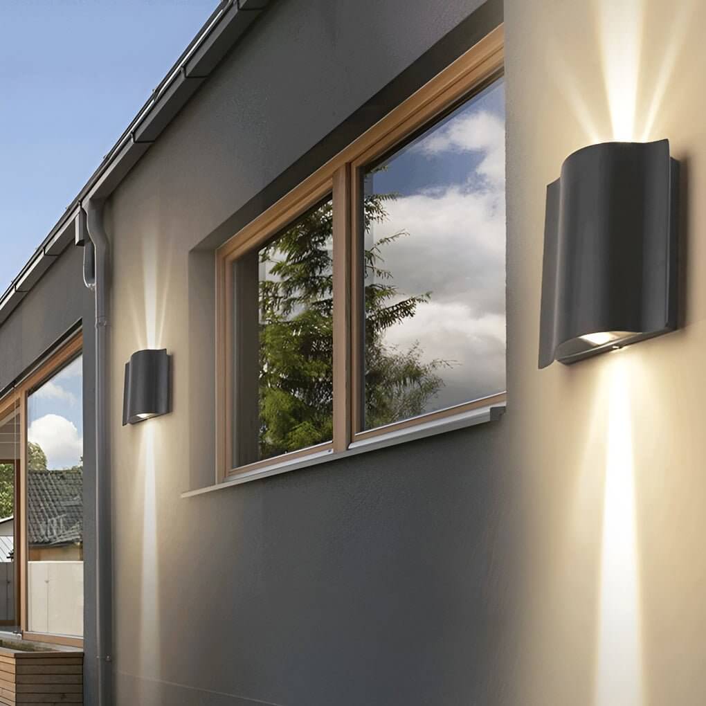 Arc Waterproof LED Wall Sconces – Modern Wave Up & Down Outdoor Wall Lights for Porch, Garden, and Building Facade Lighting