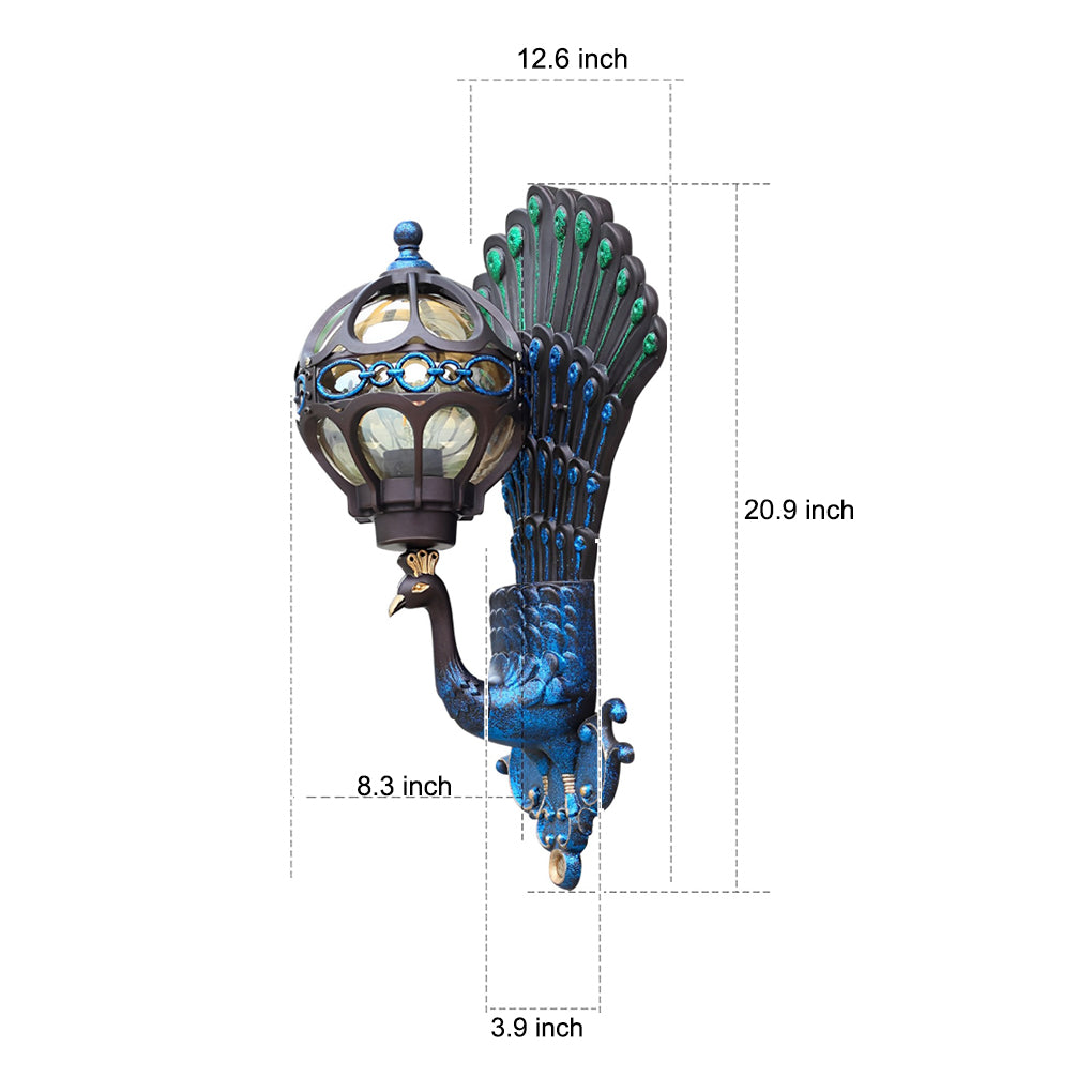 Waterproof Retro Peacock Wall Light – Vintage European Style Aluminum Outdoor Lighting for Garden, Patio & Villa Exterior
