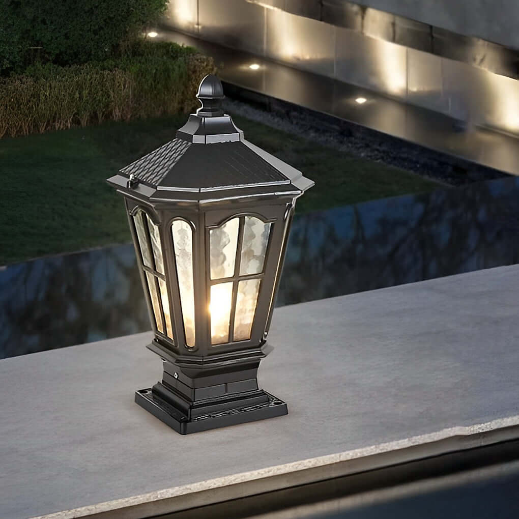 Waterproof LED Outdoor Pillar Lamp Dual Solar & Hardwired for Garden, Lawn & Villa Gate