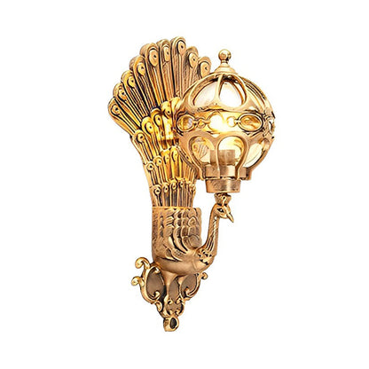 Waterproof Retro Peacock Wall Light – Vintage European Style Aluminum Outdoor Lighting for Garden, Patio & Villa Exterior