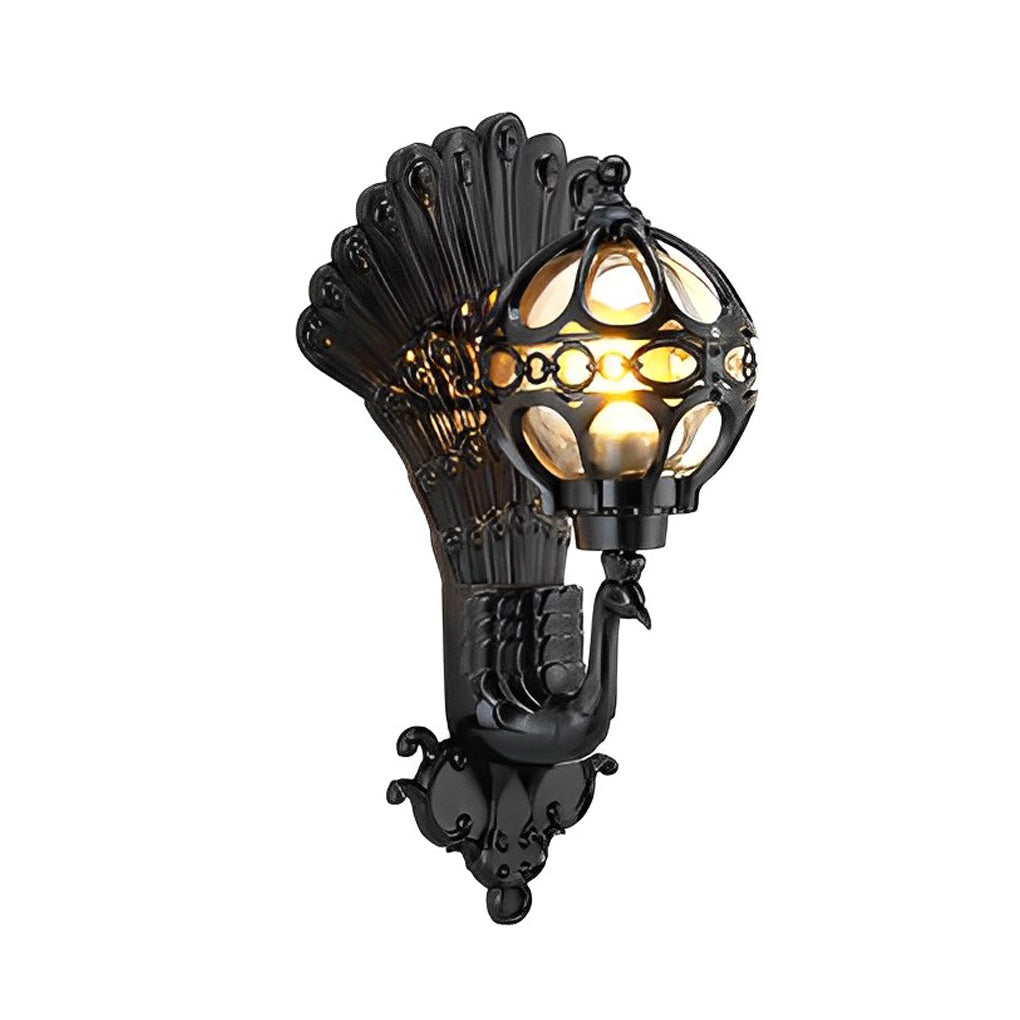 Waterproof Retro Peacock Wall Light – Vintage European Style Aluminum Outdoor Lighting for Garden, Patio & Villa Exterior