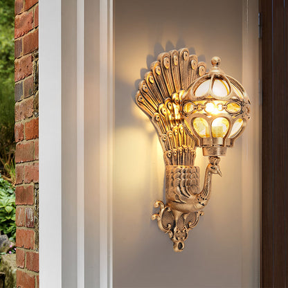 Waterproof Retro Peacock Wall Light – Vintage European Style Aluminum Outdoor Lighting for Garden, Patio & Villa Exterior