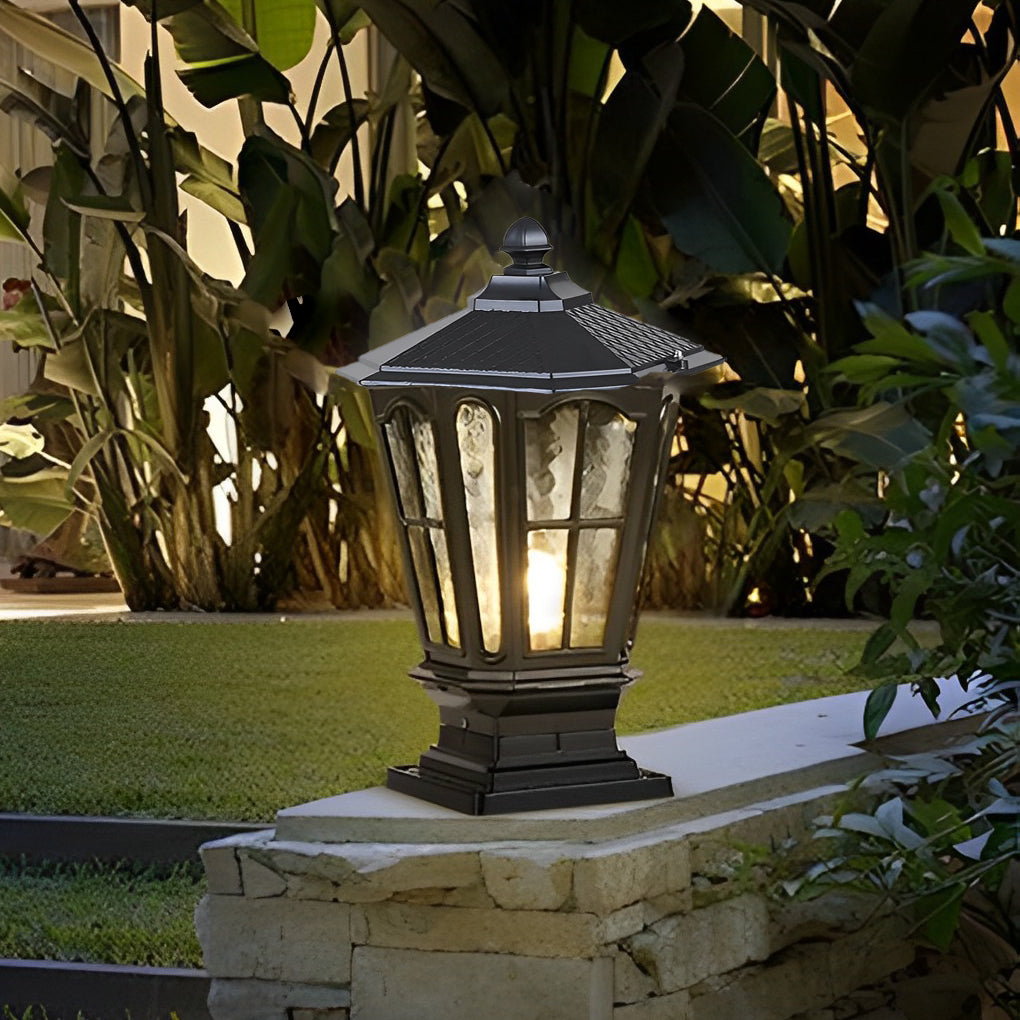 Waterproof LED Outdoor Pillar Lamp Dual Solar & Hardwired for Garden, Lawn & Villa Gate