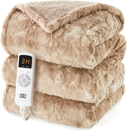 Electric Heated Blanket Throw Faux Fur, 10 Hours Auto Shut Off 9 Heating Levels Faux Fur & Sherpa venvolt