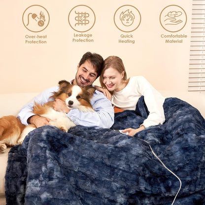 Electric Heated Blanket Throw Faux Fur, 10 Hours Auto Shut Off 9 Heating Levels Faux Fur & Sherpa venvolt