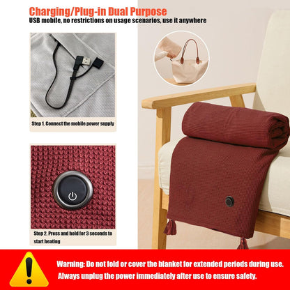 Portable Cordless Heated Shawl – Wearable Heated Electric Blanket for Women, USB Rechargeable with 3 Heat Settings venvolt