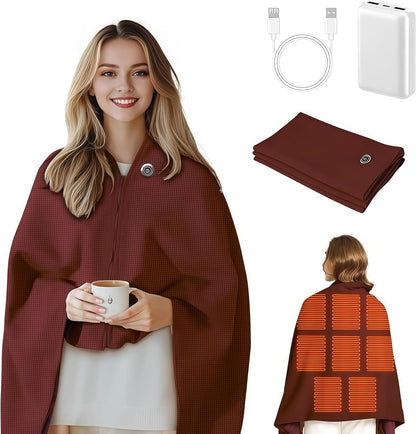 Portable Cordless Heated Shawl – Wearable Heated Electric Blanket for Women, USB Rechargeable with 3 Heat Settings venvolt