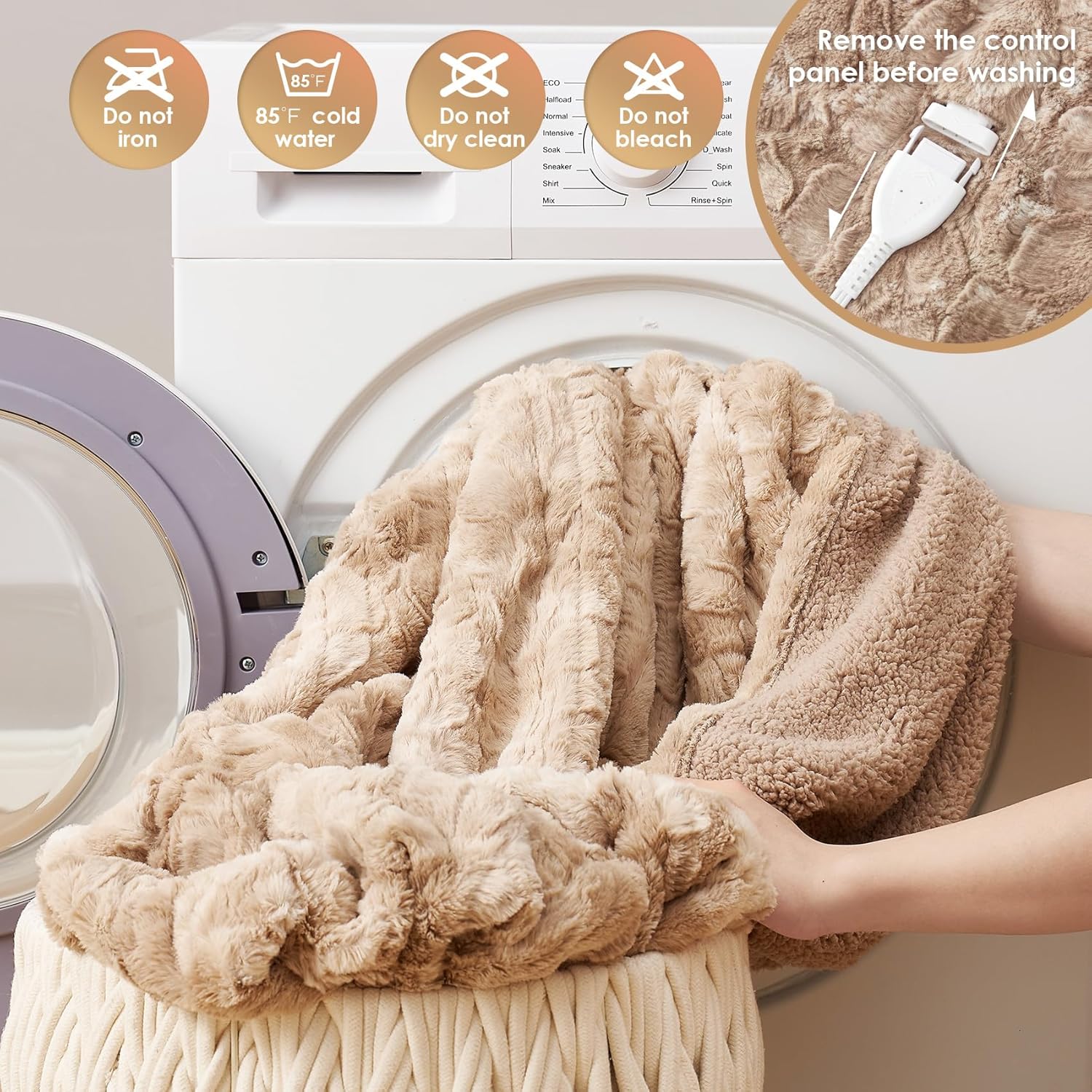 Electric Heated Blanket Throw Faux Fur, 10 Hours Auto Shut Off 9 Heating Levels Faux Fur & Sherpa venvolt
