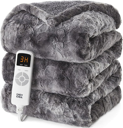 Electric Heated Blanket Throw Faux Fur, 10 Hours Auto Shut Off 9 Heating Levels Faux Fur & Sherpa venvolt
