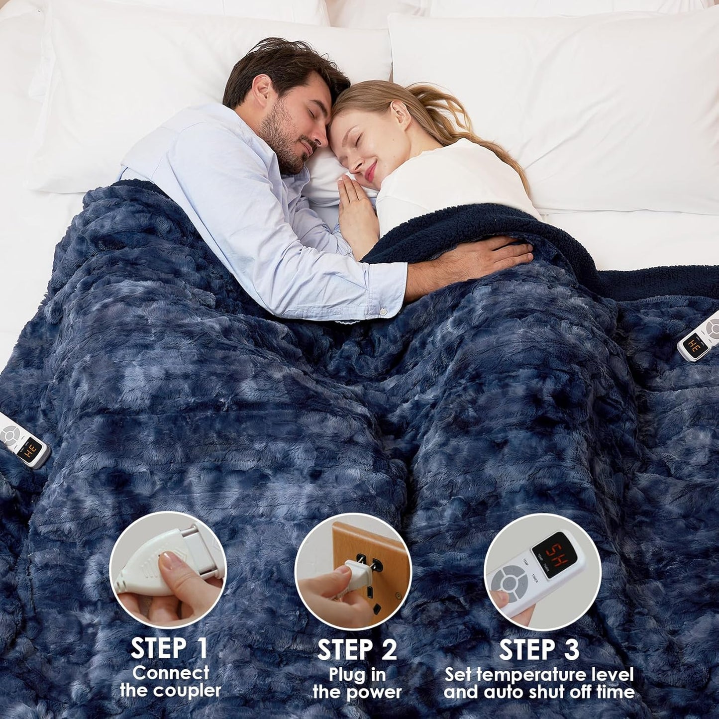 Electric Heated Blanket Throw Faux Fur, 10 Hours Auto Shut Off 9 Heating Levels Faux Fur & Sherpa venvolt
