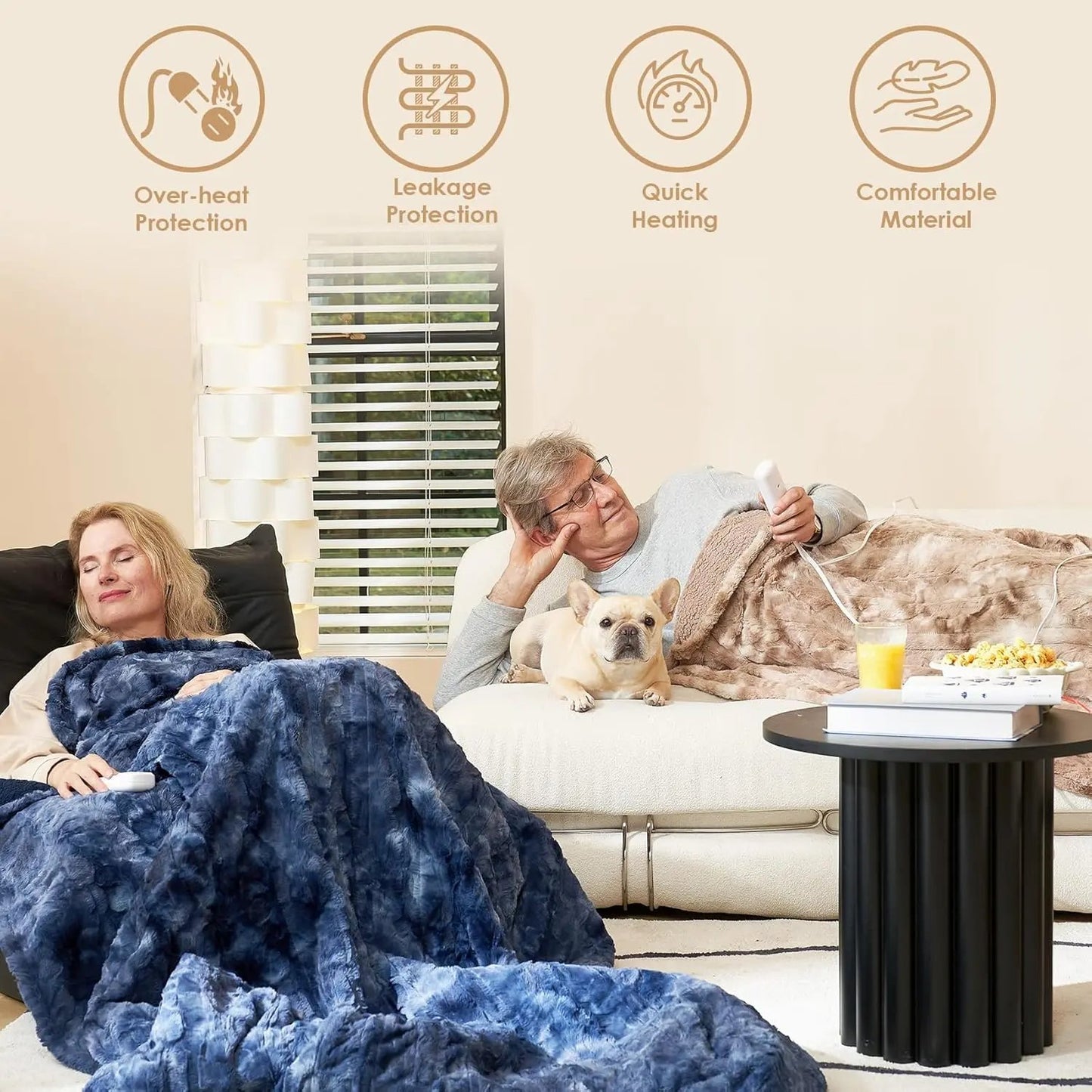 Electric Heated Blanket Throw Faux Fur, 10 Hours Auto Shut Off 9 Heating Levels Faux Fur & Sherpa venvolt