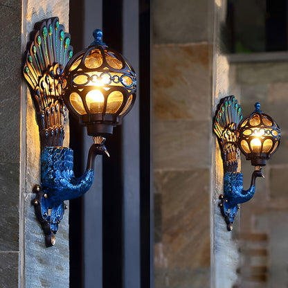 Waterproof Retro Peacock Wall Light – Vintage European Style Aluminum Outdoor Lighting for Garden, Patio & Villa Exterior