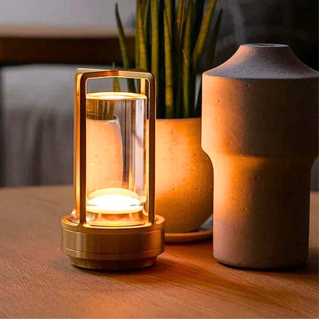 Modern Crystal Lantern  Table Lamp – Golden Frame LED Ambient Light for Bedroom