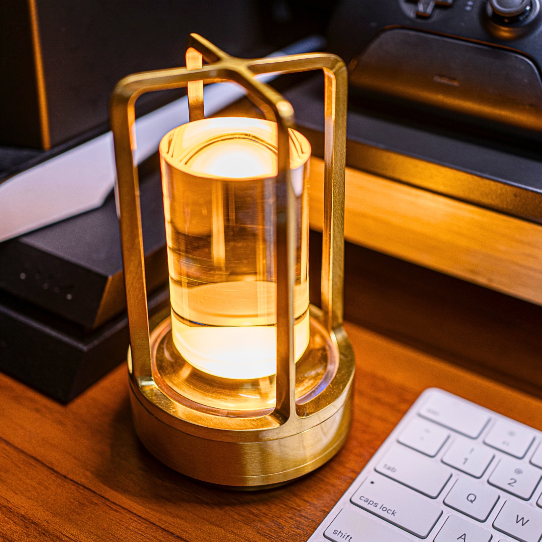 Modern Crystal Lantern  Table Lamp – Golden Frame LED Ambient Light for Bedroom