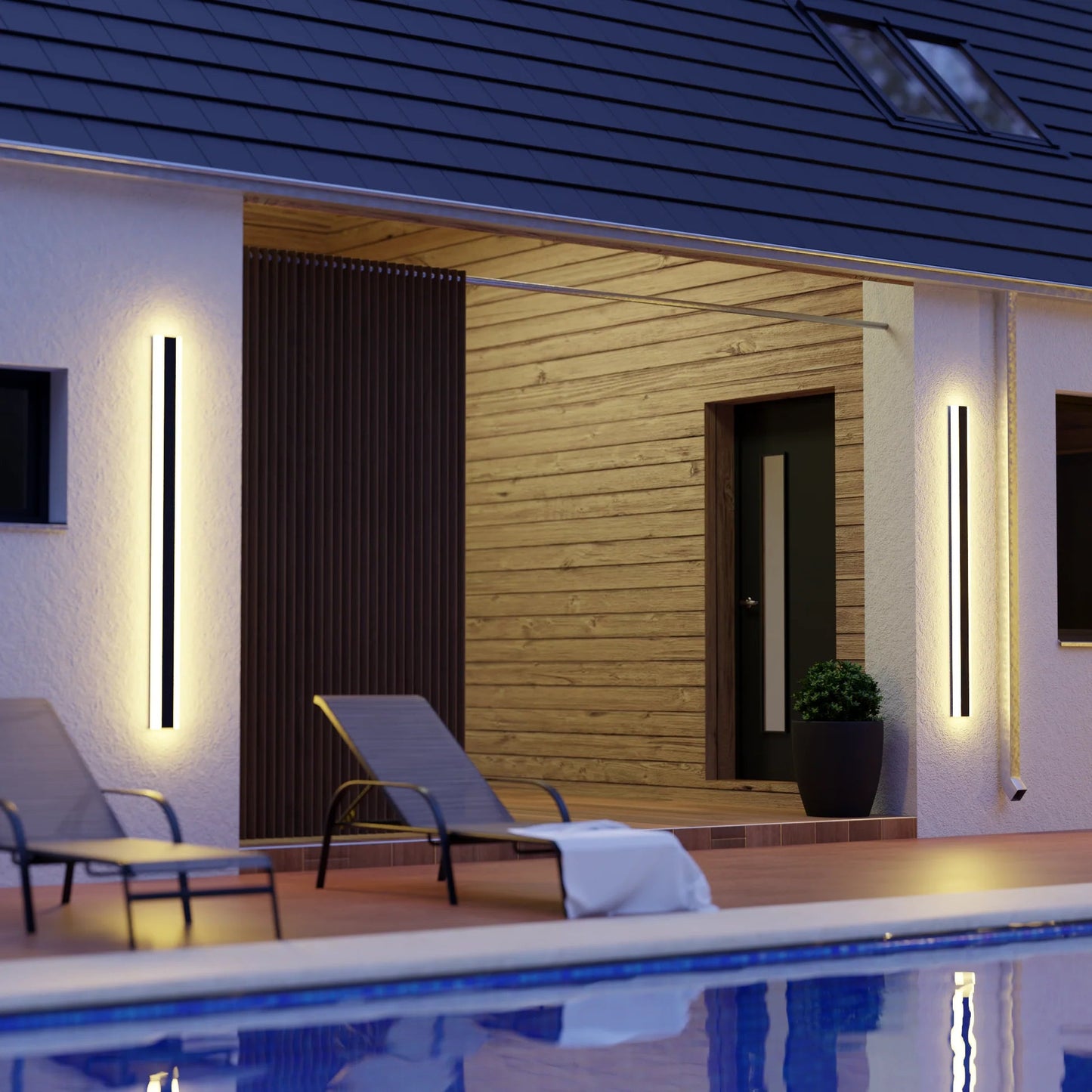 Linear LED Long Outdoor Wall Light – Minimalist Waterproof Exterior Wall Mount Lighting for Porch, Patio & Building Facade