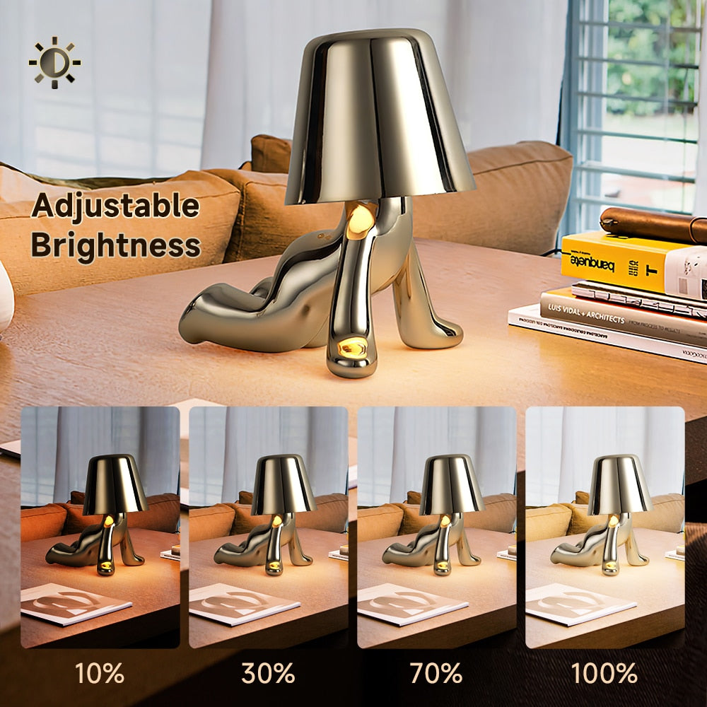 Statuette LED Aluminum Table Lamp – 3-Color Touch Control Rechargeable Desk Light