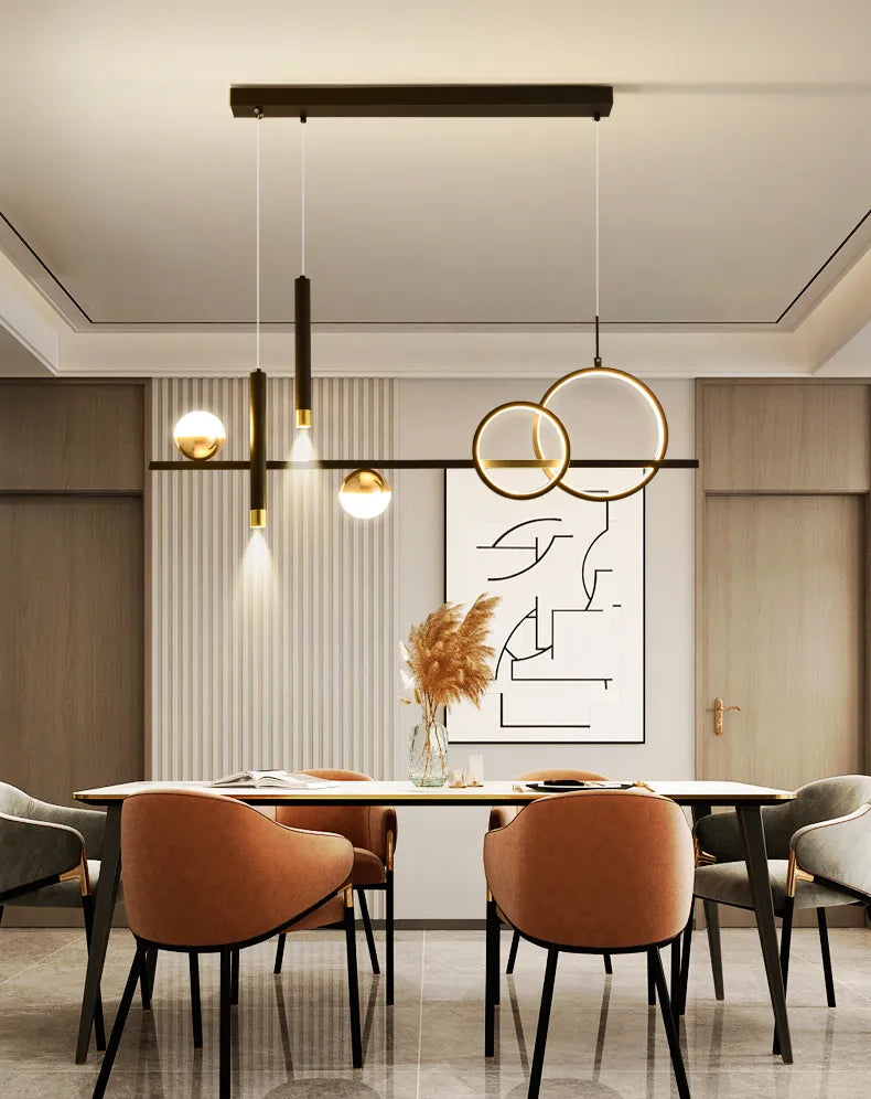 Modern Minimalist LED Pendant Light – 4-Head Adjustable Hanging Lamp with Remote Control