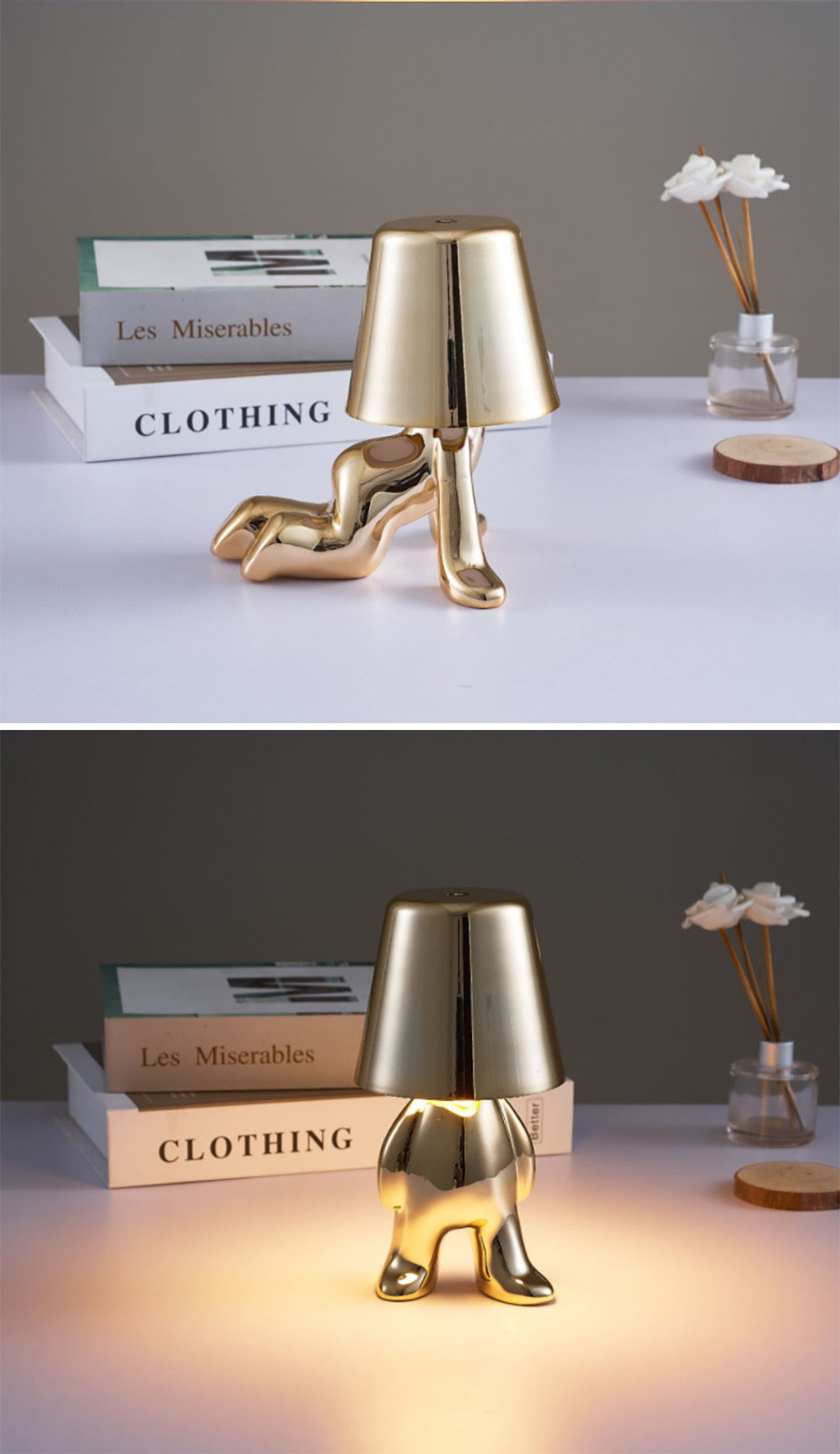 Statuette LED Aluminum Table Lamp – 3-Color Touch Control Rechargeable Desk Light