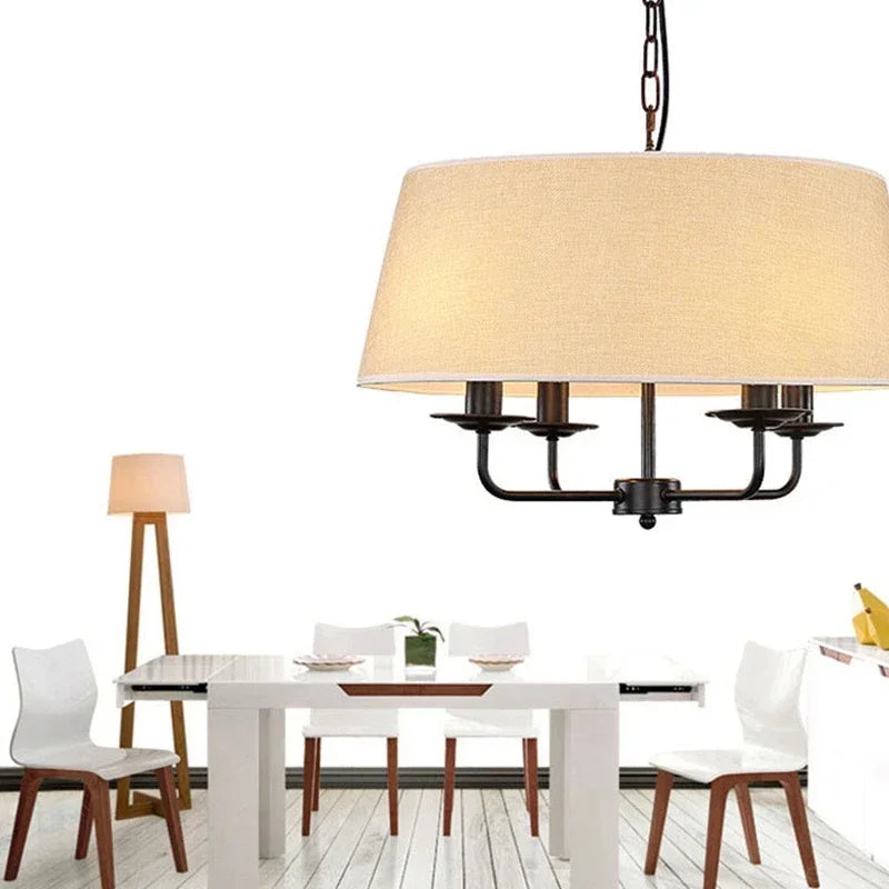 Sukori Vintage Cloth Pendant Light – 4-Bulb Iron Chain Hanging Lamp with E14 LED and Adjustable Height