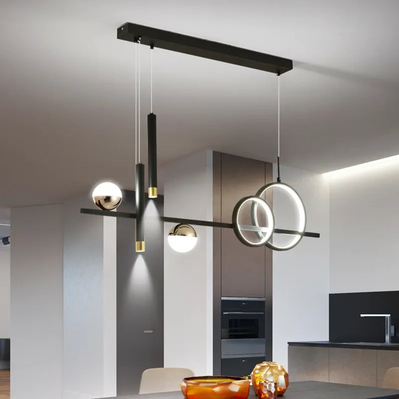 Modern Minimalist LED Pendant Light – 4-Head Adjustable Hanging Lamp with Remote Control