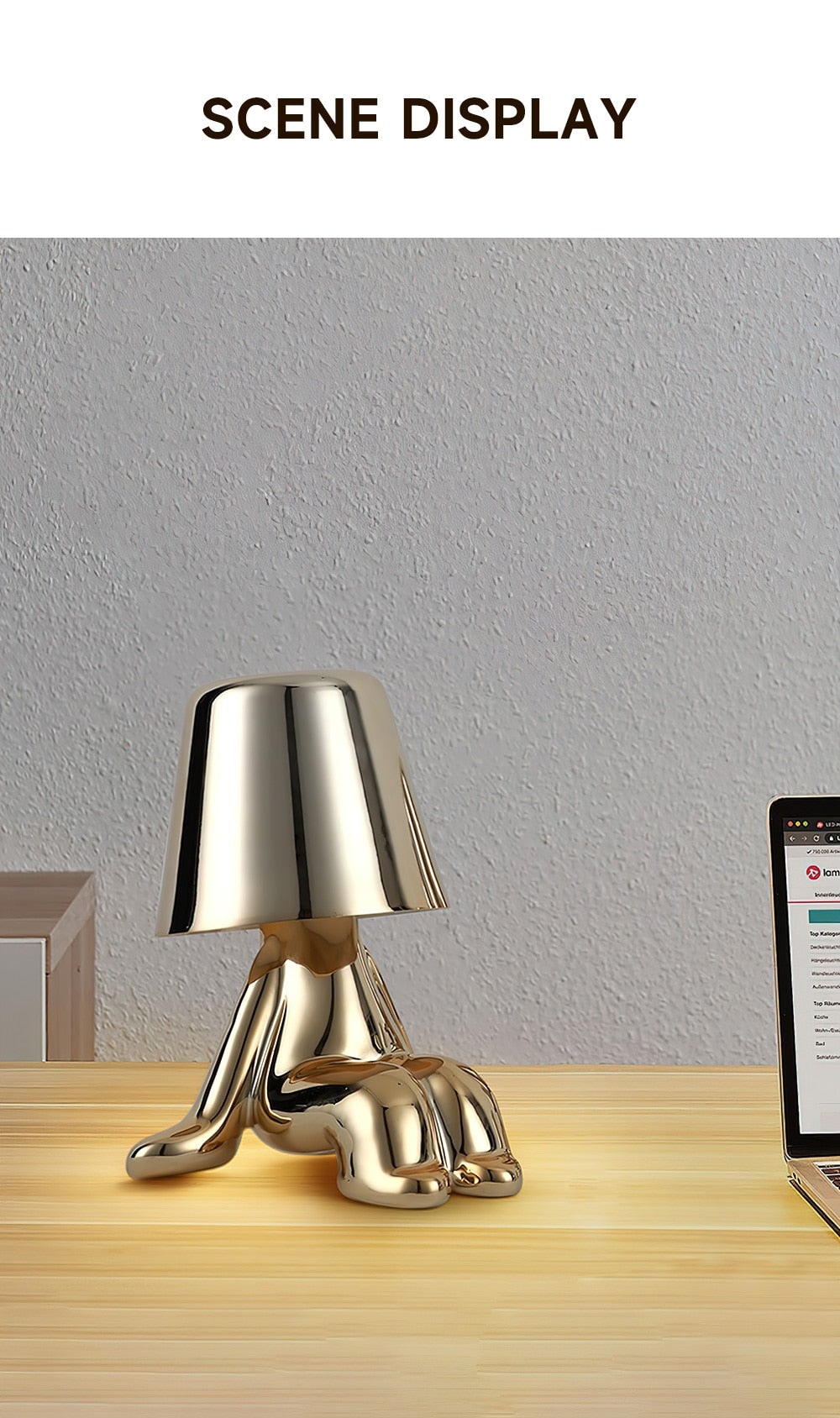 Statuette LED Aluminum Table Lamp – 3-Color Touch Control Rechargeable Desk Light