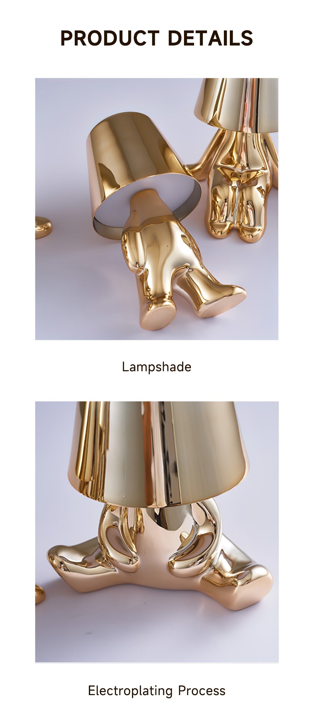 Statuette LED Aluminum Table Lamp – 3-Color Touch Control Rechargeable Desk Light