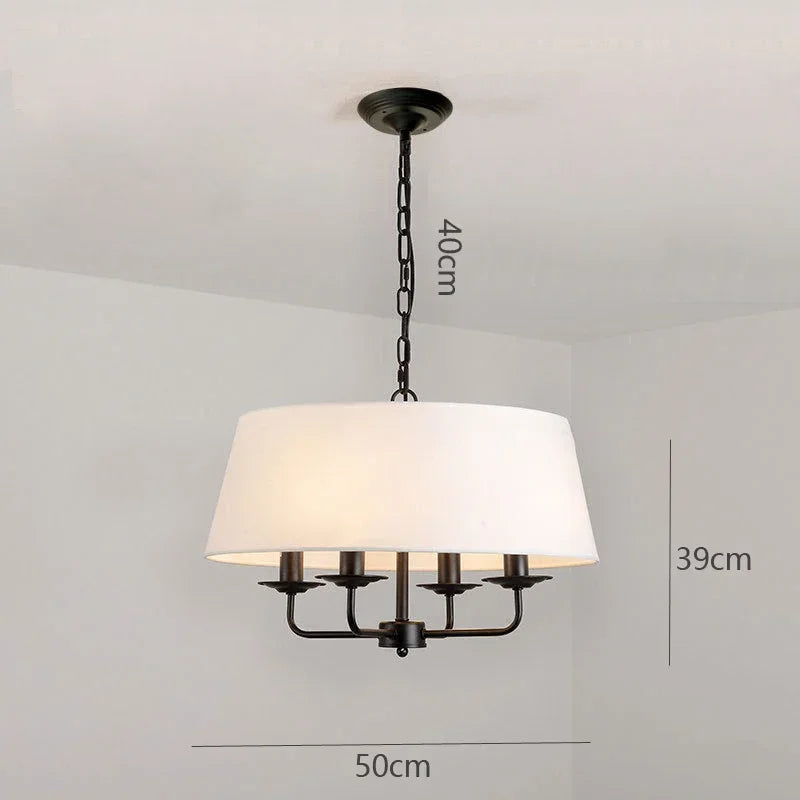 Sukori Vintage Cloth Pendant Light – 4-Bulb Iron Chain Hanging Lamp with E14 LED and Adjustable Height