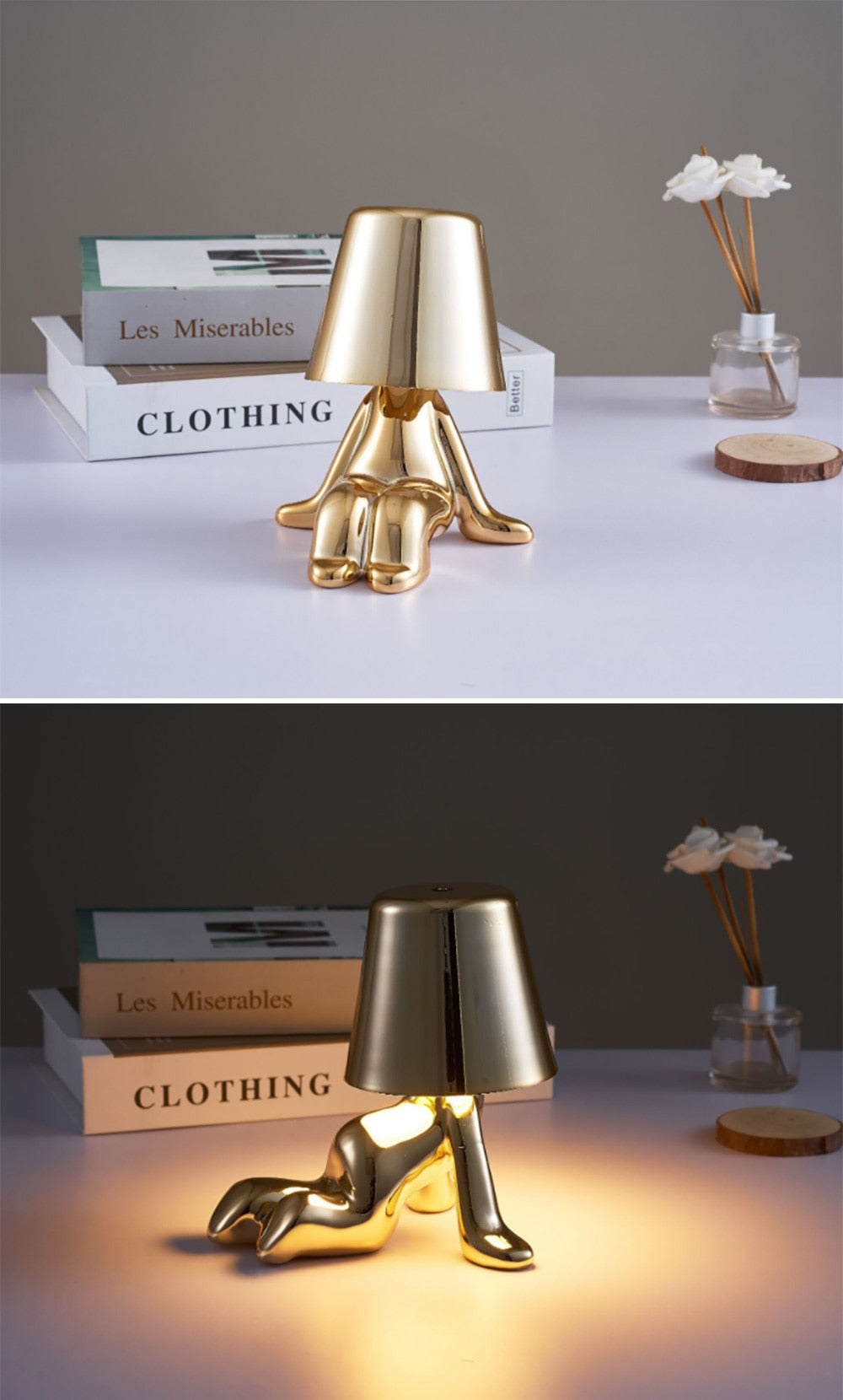 Statuette LED Aluminum Table Lamp – 3-Color Touch Control Rechargeable Desk Light