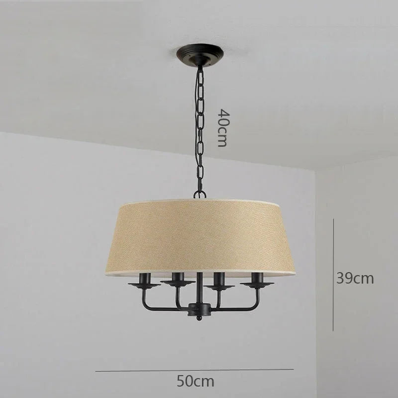 Sukori Vintage Cloth Pendant Light – 4-Bulb Iron Chain Hanging Lamp with E14 LED and Adjustable Height