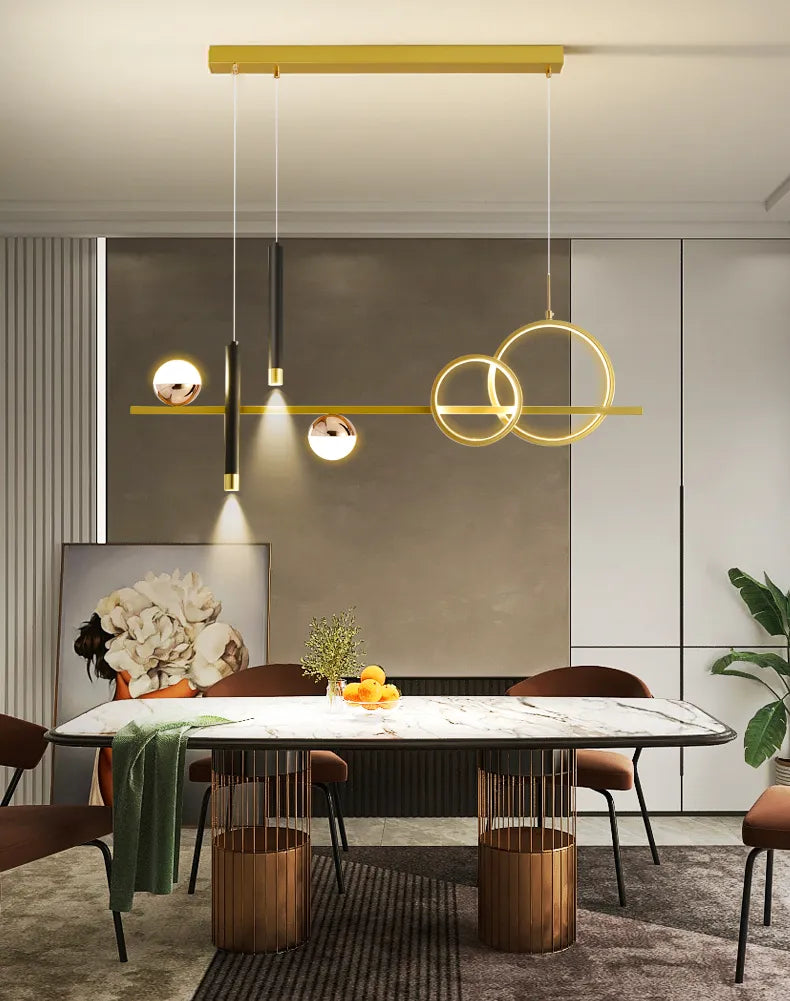 Modern Minimalist LED Pendant Light – 4-Head Adjustable Hanging Lamp with Remote Control