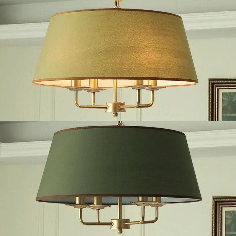 Sukori Vintage Cloth Pendant Light – 4-Bulb Iron Chain Hanging Lamp with E14 LED and Adjustable Height