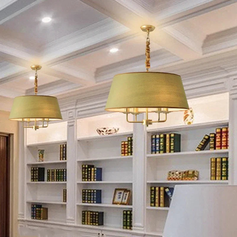 Sukori Vintage Cloth Pendant Light – 4-Bulb Iron Chain Hanging Lamp with E14 LED and Adjustable Height