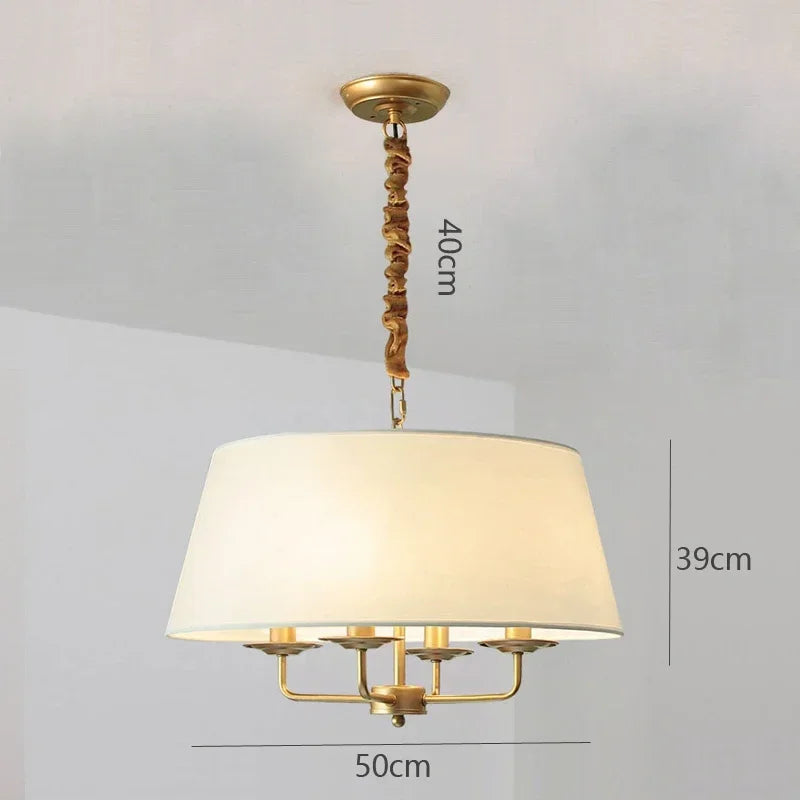 Sukori Vintage Cloth Pendant Light – 4-Bulb Iron Chain Hanging Lamp with E14 LED and Adjustable Height