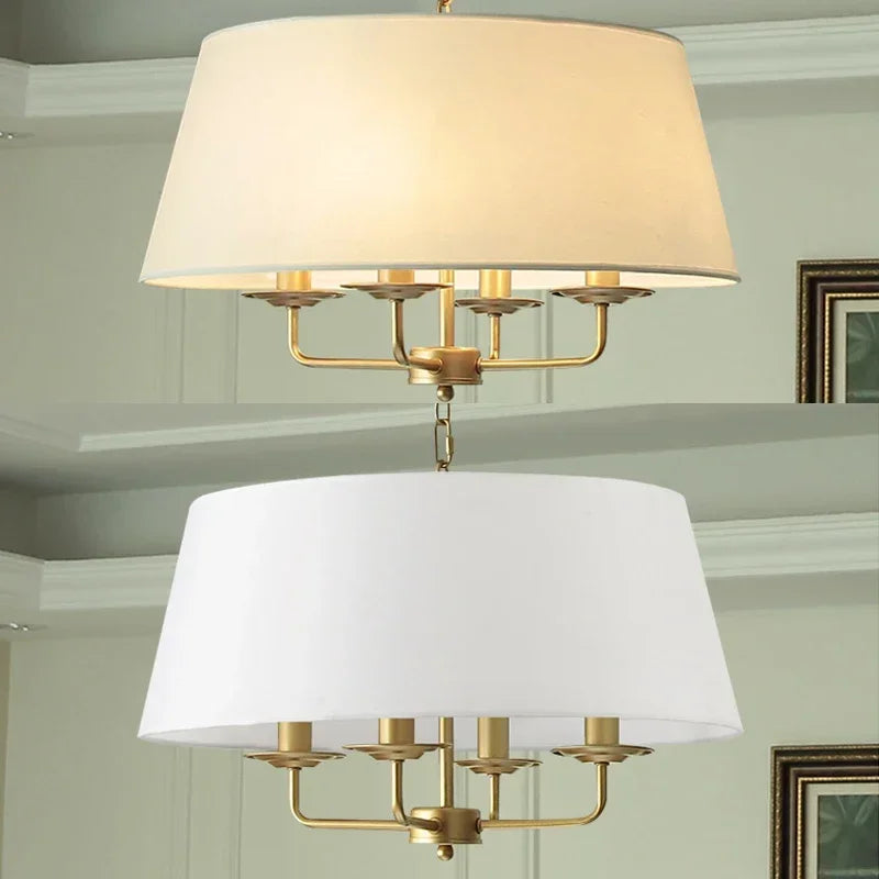 Sukori Vintage Cloth Pendant Light – 4-Bulb Iron Chain Hanging Lamp with E14 LED and Adjustable Height