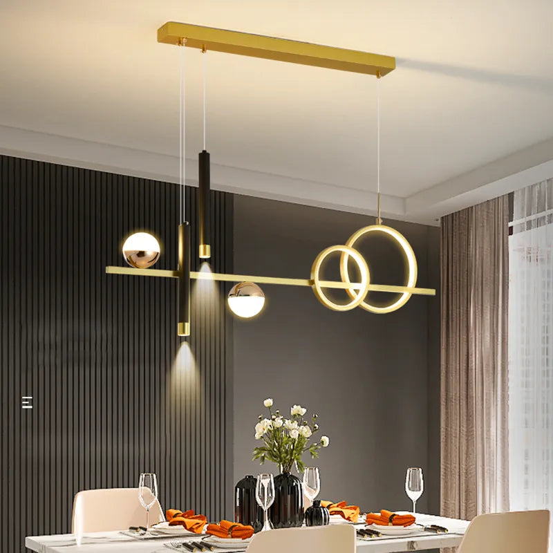 Modern Minimalist LED Pendant Light – 4-Head Adjustable Hanging Lamp with Remote Control