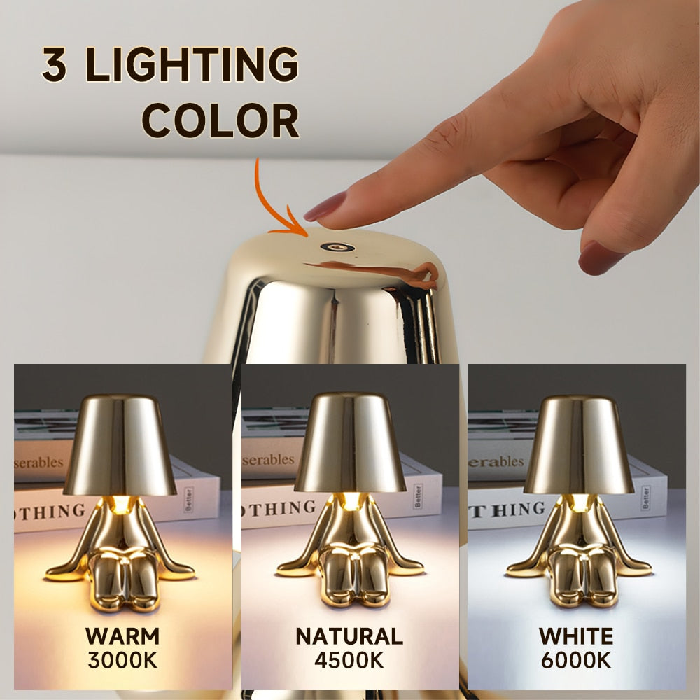 Statuette LED Aluminum Table Lamp – 3-Color Touch Control Rechargeable Desk Light