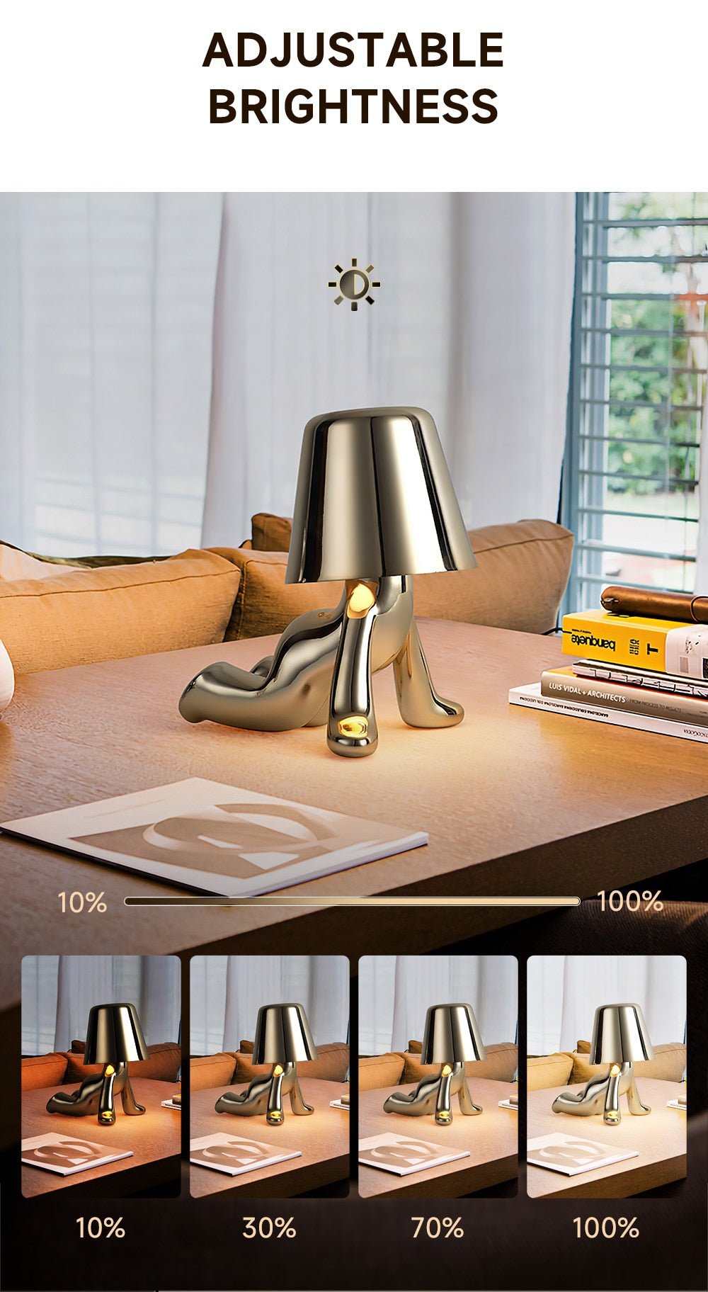 Statuette LED Aluminum Table Lamp – 3-Color Touch Control Rechargeable Desk Light