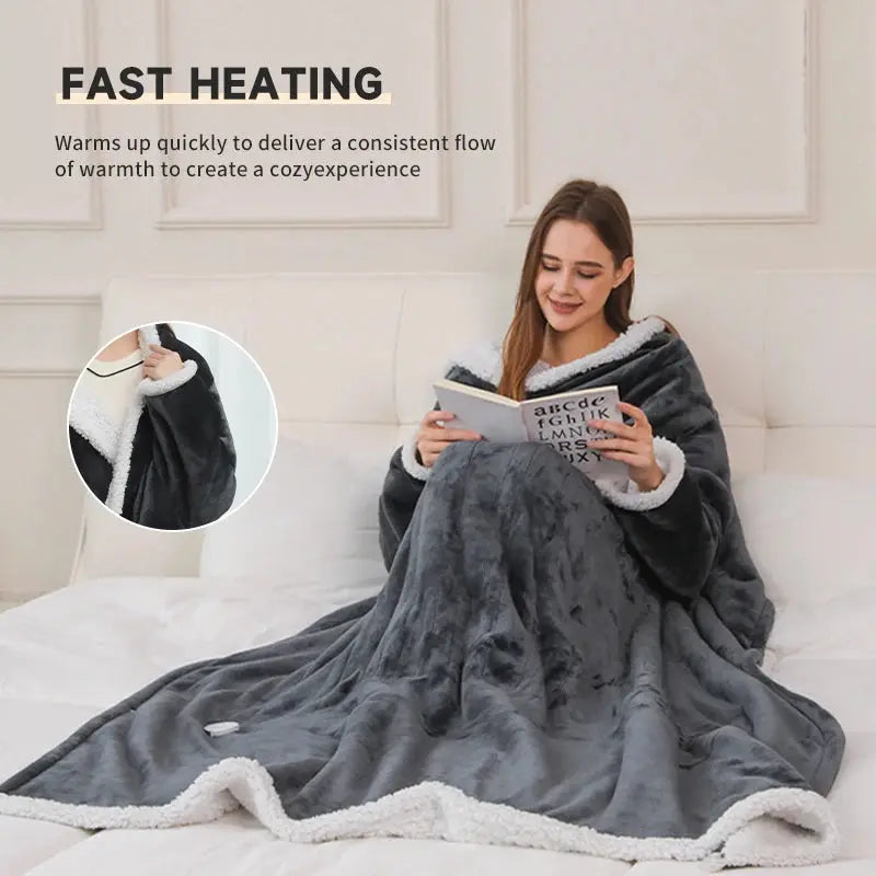 All Season Flannel Heating Blanket Wearable Sleeves venvolt