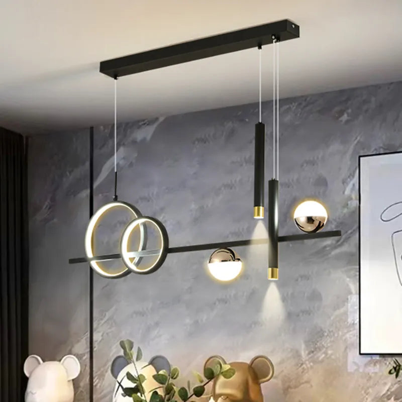 Modern Minimalist LED Pendant Light – 4-Head Adjustable Hanging Lamp with Remote Control