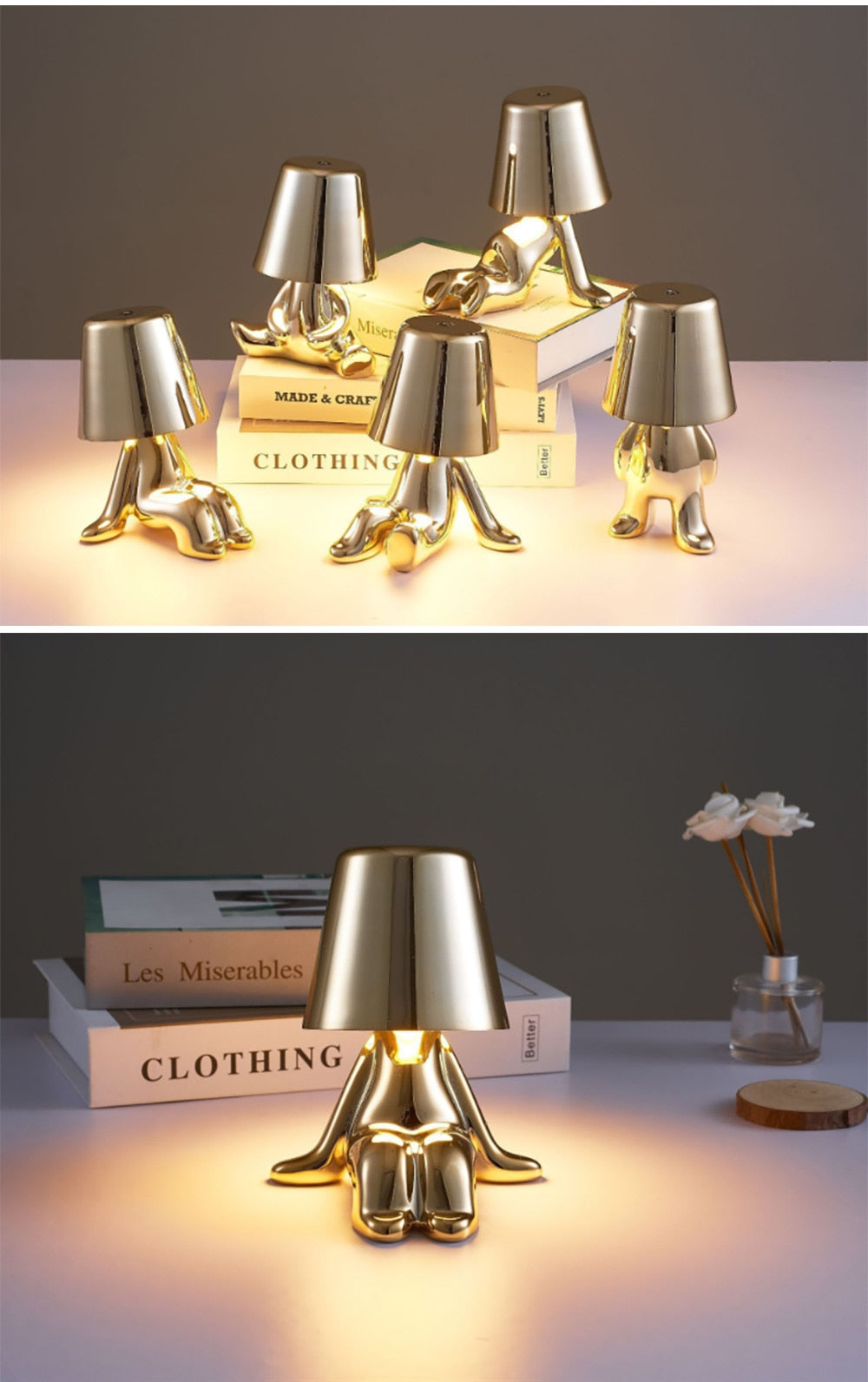 Statuette LED Aluminum Table Lamp – 3-Color Touch Control Rechargeable Desk Light