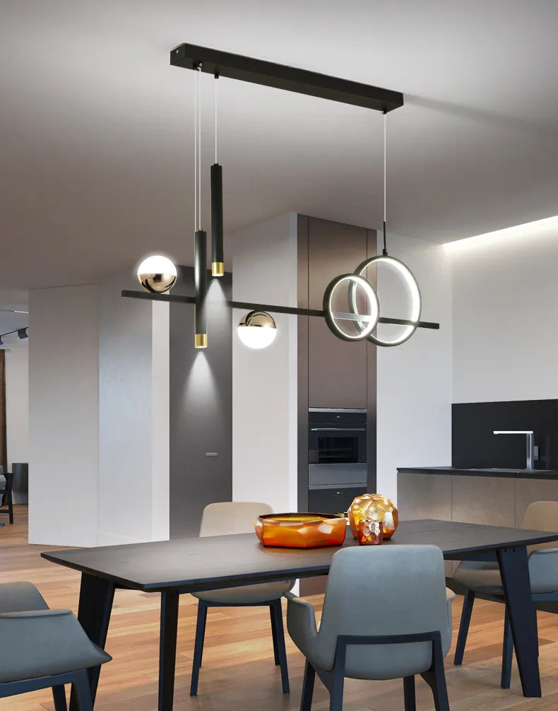 Modern Minimalist LED Pendant Light – 4-Head Adjustable Hanging Lamp with Remote Control